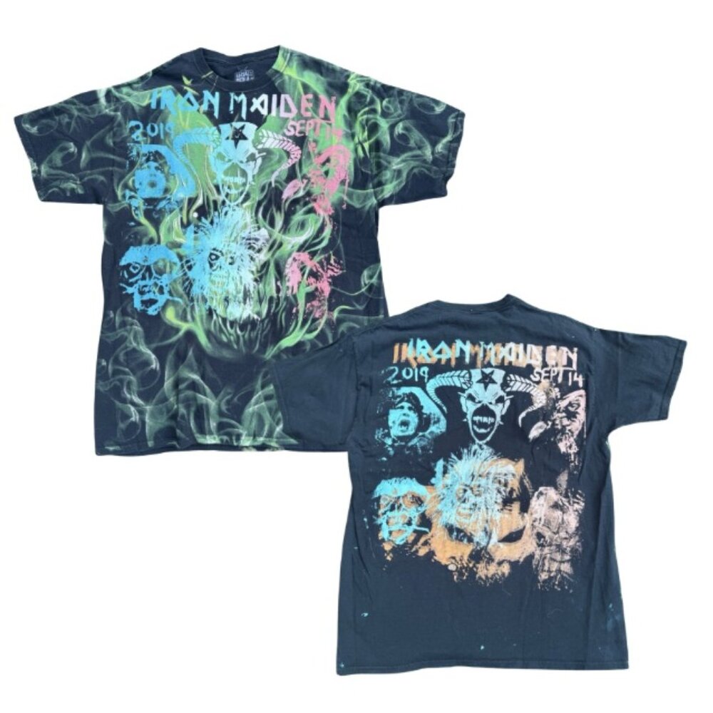 Iron Maiden Eddie RARE‎ AOP Paint Textured Tie Dye Shirt XL